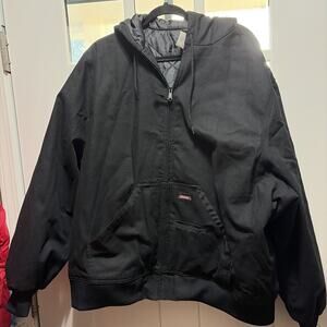 Dickies Mens 2XL Hooded Duck Canvas Jacket Black P216806 Quilted Lined Full Zip